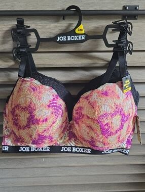 Joe Boxer Pink, Cream & Black Lace Push-Up Bra